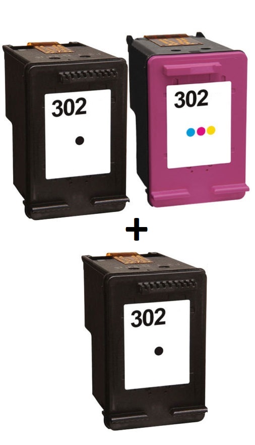 Remanufactured HP 302 Black (F6U66AE) & 302 Colour (F6U65AE) High Capacity Ink Cartridges + EXTRA BLACK